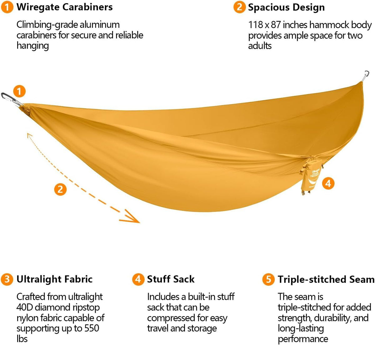anymaka Double Camping Hammock - Sunset Yellow (Straps Not Included)