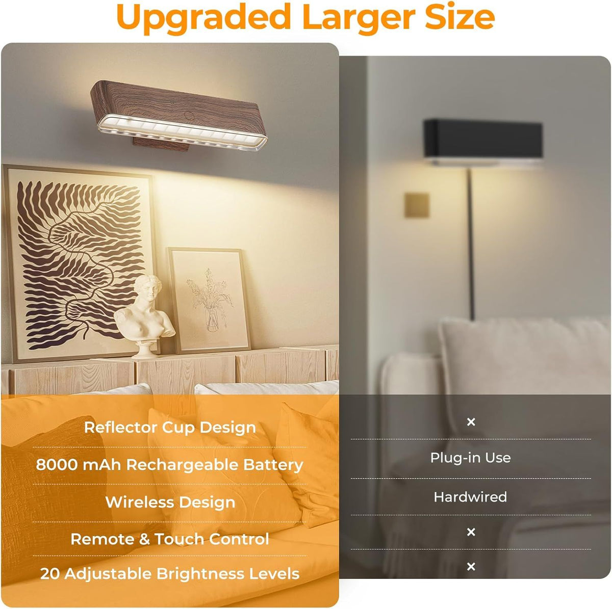 Rechargeable Magnetic LED Wall Sconces – Walnut, Pair — product image 3 of 9