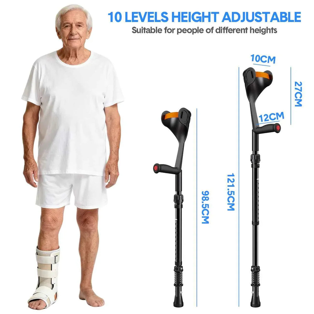 Adjustable Forearm Crutches with Spring Cushioning – Black, Pair