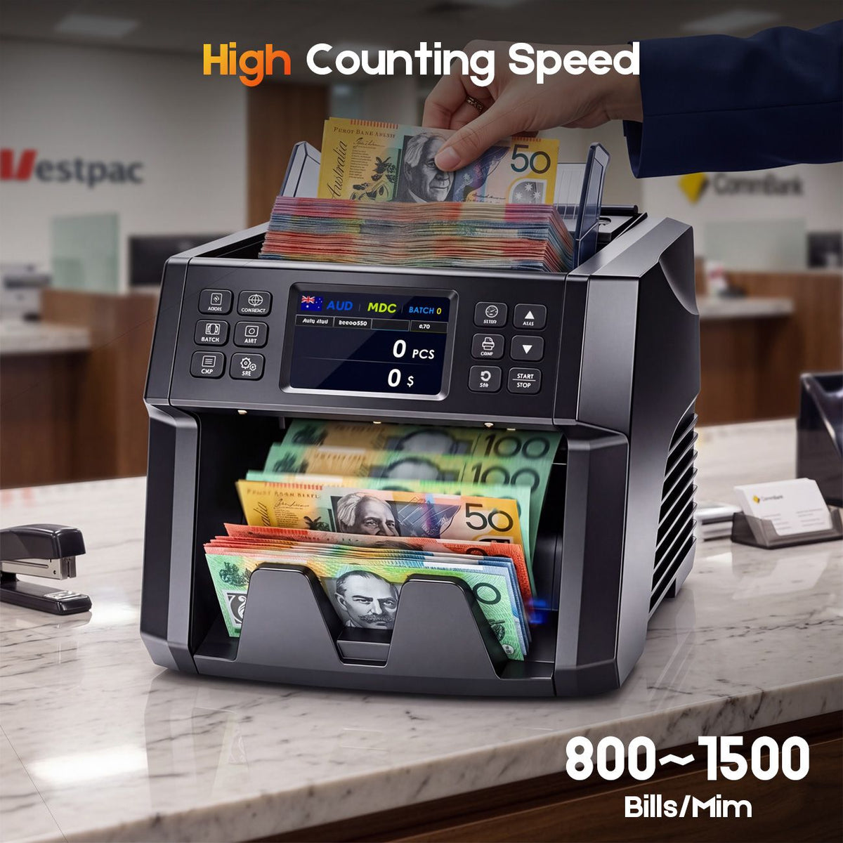 Dual CIS Money Counter with Counterfeit Detection, Mixed Value Bill Counter, 14 Currency Cash Counting… — product photo 7