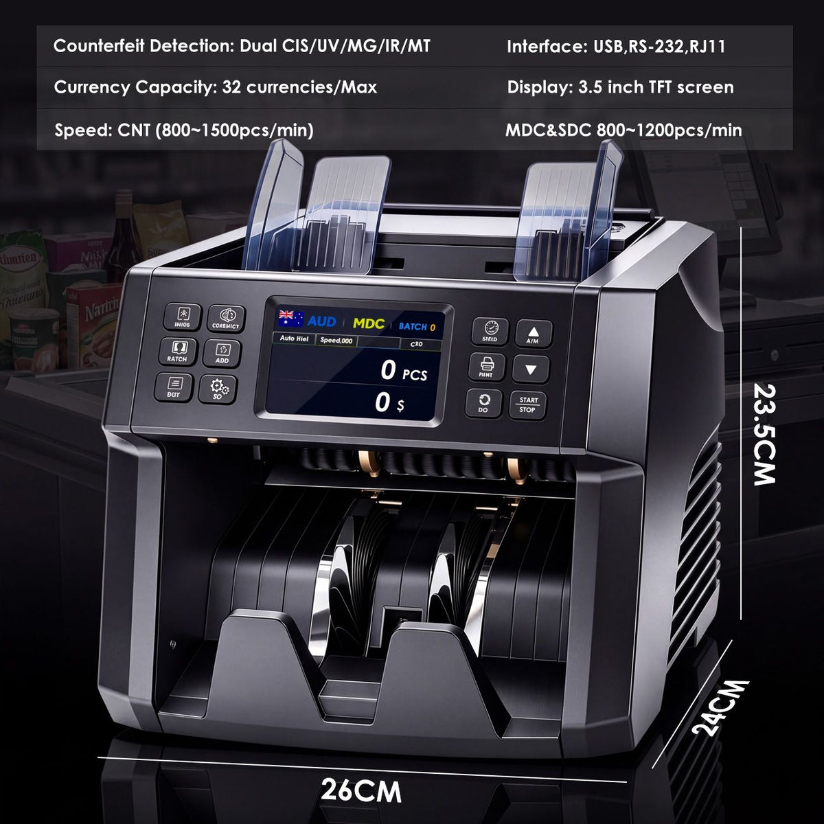 Dual CIS Money Counter with Counterfeit Detection, Mixed Value Bill Counter, 14 Currency Cash Counting… — product photo 9