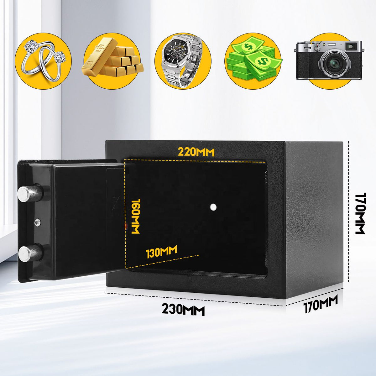 Digital Safe Box 6.4L, Electronic Security Safe with Keypad & 2 Emergency Keys, Steel Cash & Valuables Lock… — product photo 2