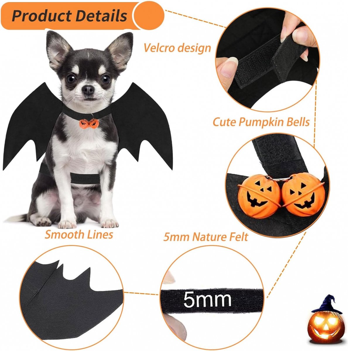 Halloween Bat Wings & Pumpkin Bells Pet Costume - M — product image 1 of 5