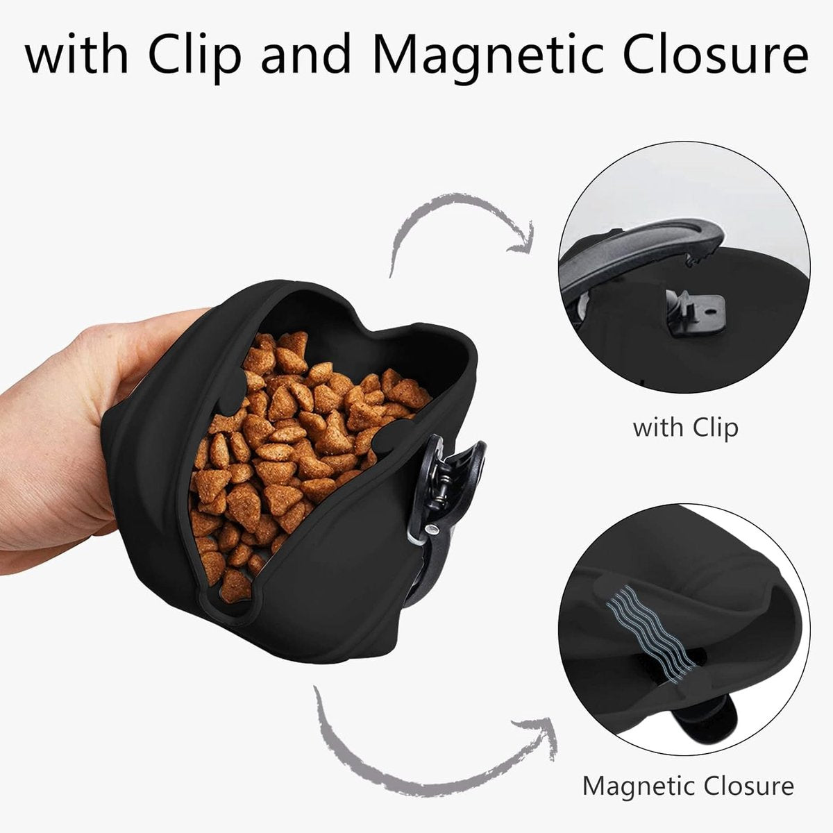Silicone Dog Training Treat Pouch with Clip - Grey & Black — product image 3 of 5