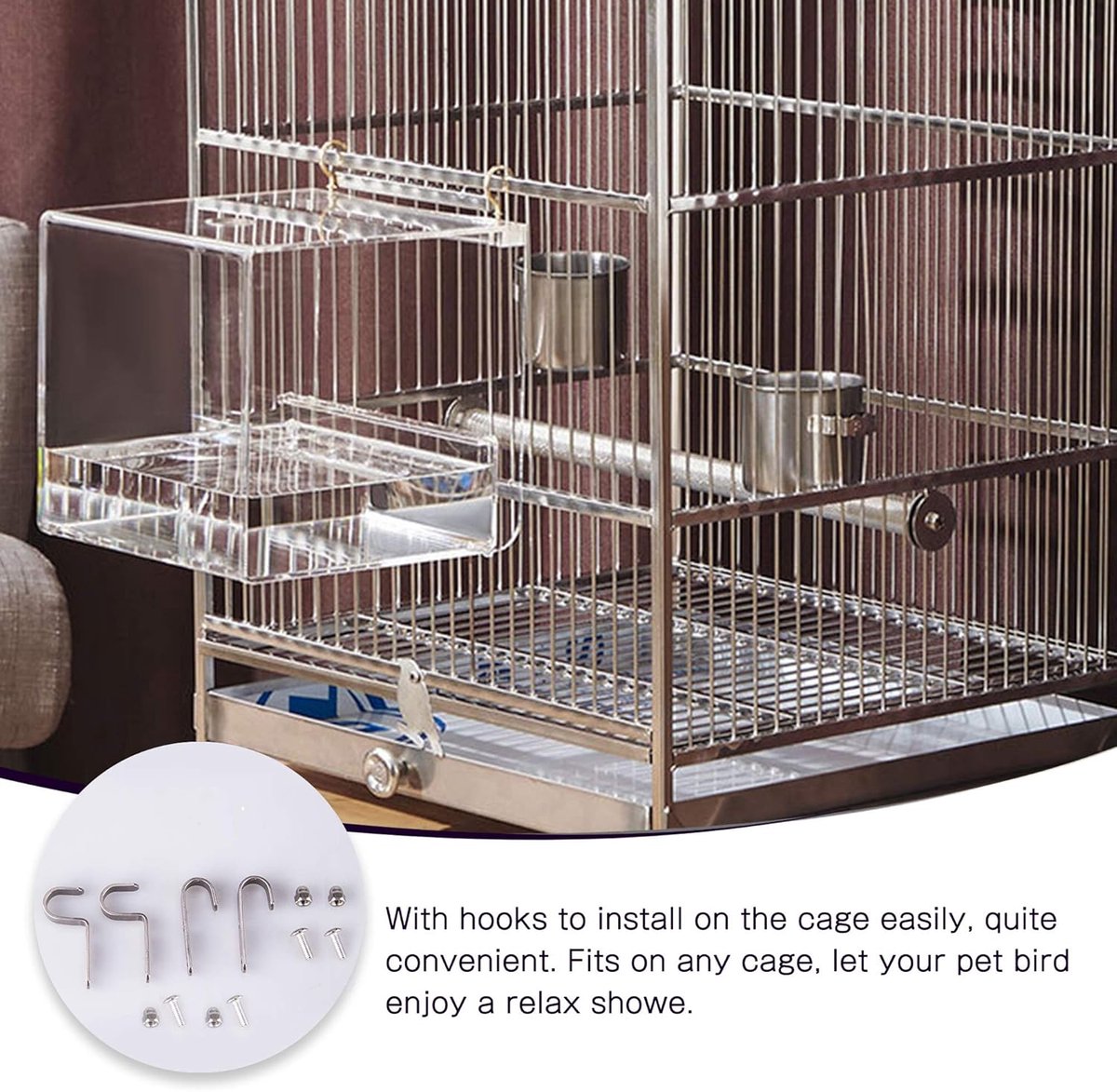 Transparent Hanging Bird Cage Bath - 13 × 11 × 13 cm – product image 3 of 5