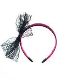 1980s Neon Pink Lace Costume Headband – Black Bow — product image 1 of 1