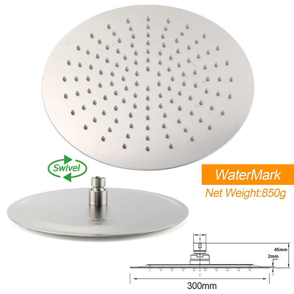 WELS Brushed Nickel 12″ Round Rain Shower Head with Wall Arm — product image 4 of 4