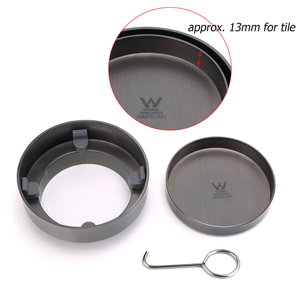 Gun Metal Round 100mm Diameter Tile Insert Floor Drain Shower Grate 75mm Outlet — product image 3 of 4