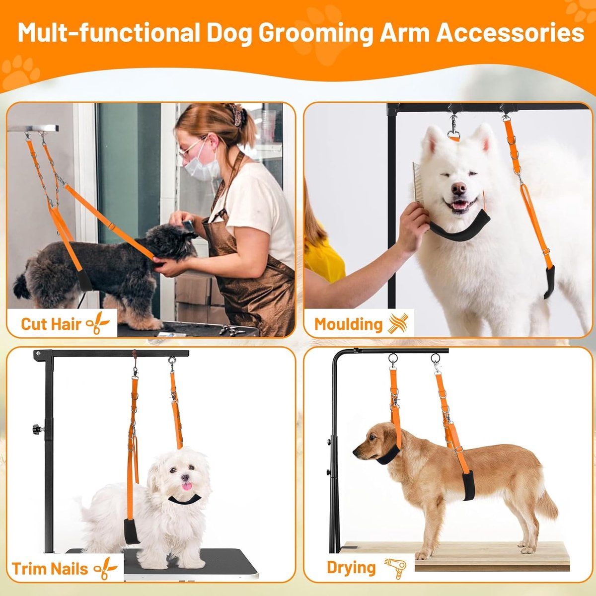 3-Piece Adjustable Dog Grooming Restraint Set - Orange - product photograph 4