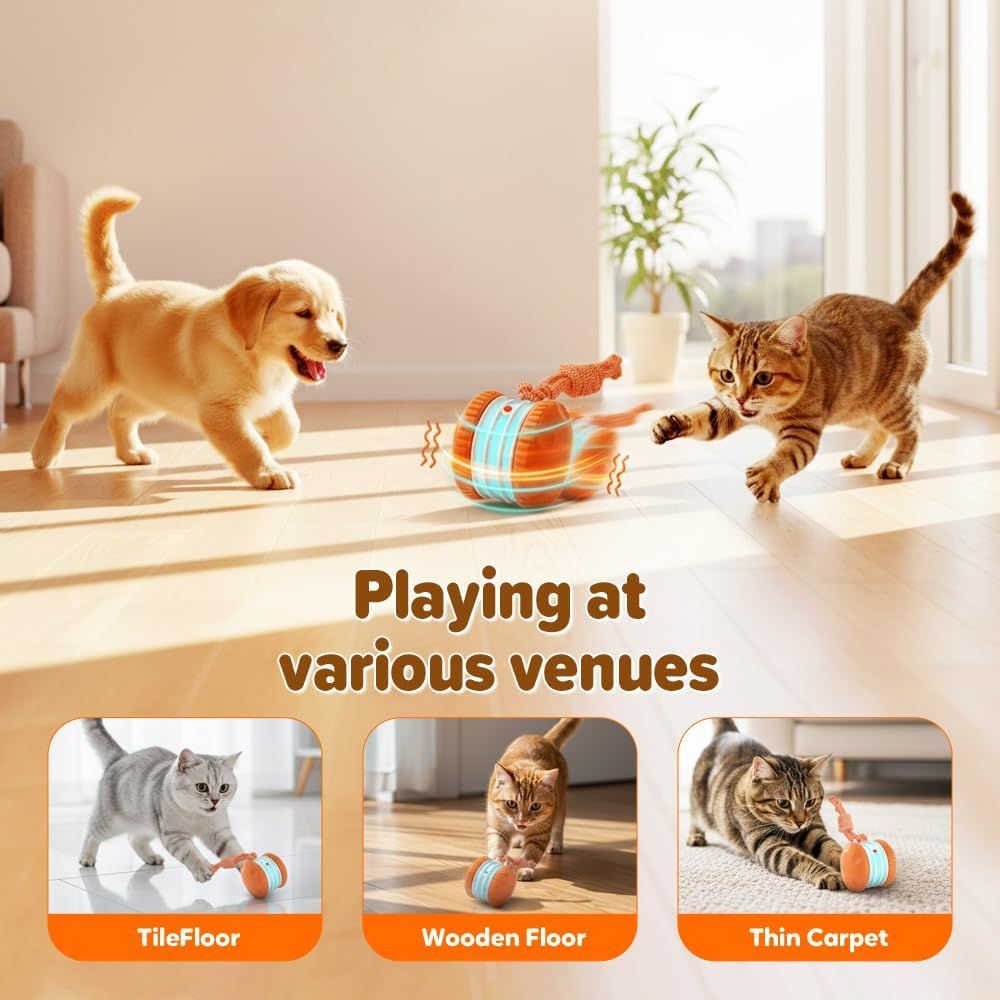 Orange Automatic Rolling Dog Ball with Rope - USB-C, Two Modes - product photo 3 of 6