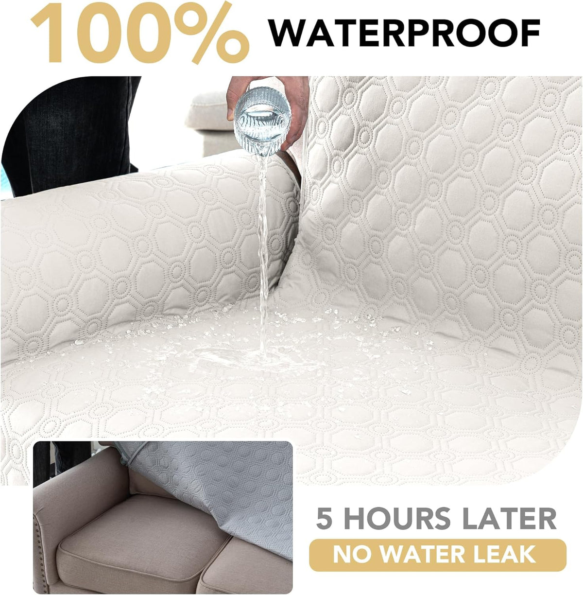 100 Percent Waterproof Couch Cover for 3 Cushion Sofa Washable Pet Friendly with Elastic Straps