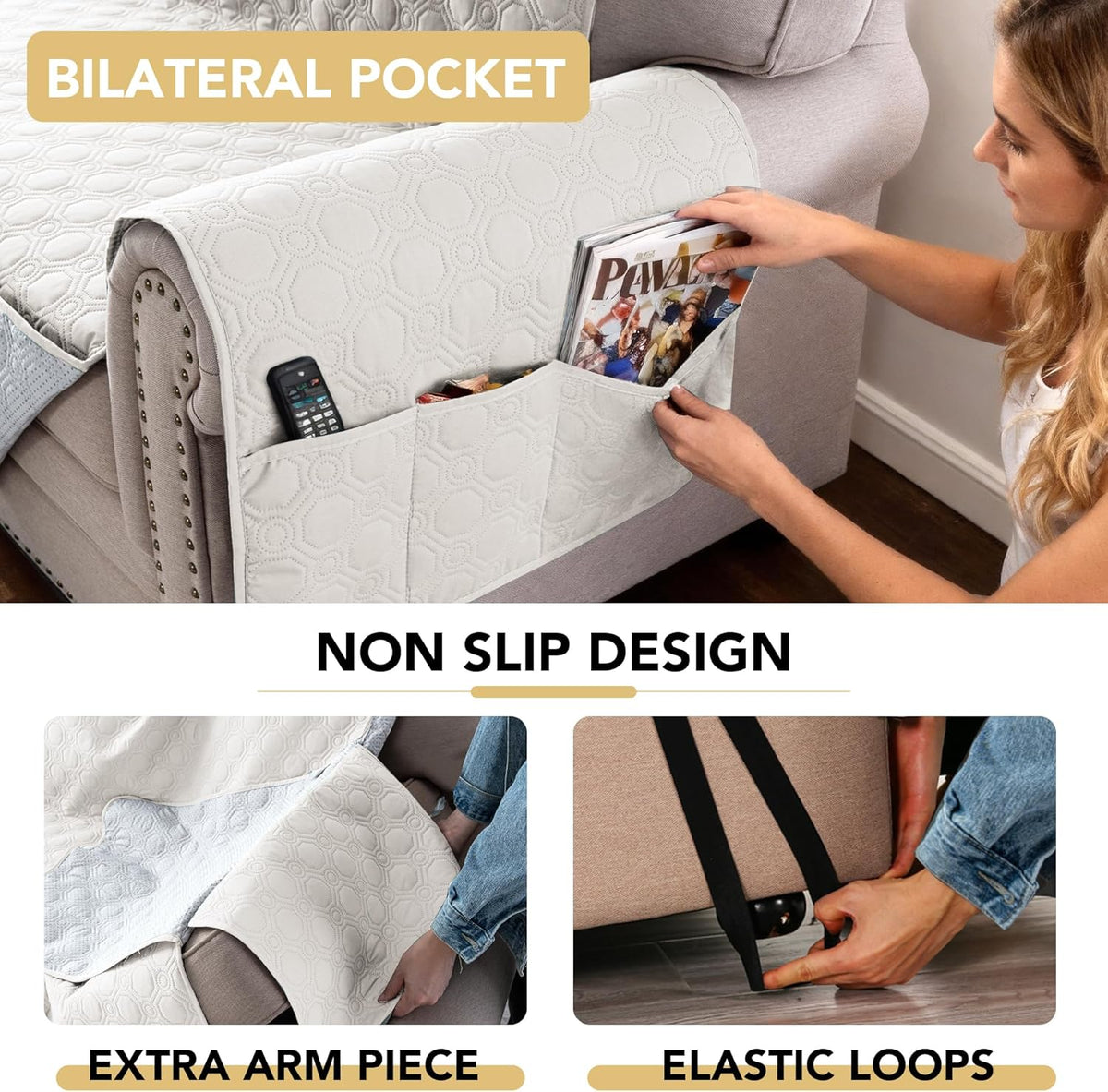 100 Percent Waterproof Couch Cover for 3 Cushion Sofa Washable Pet Friendly with Elastic Straps