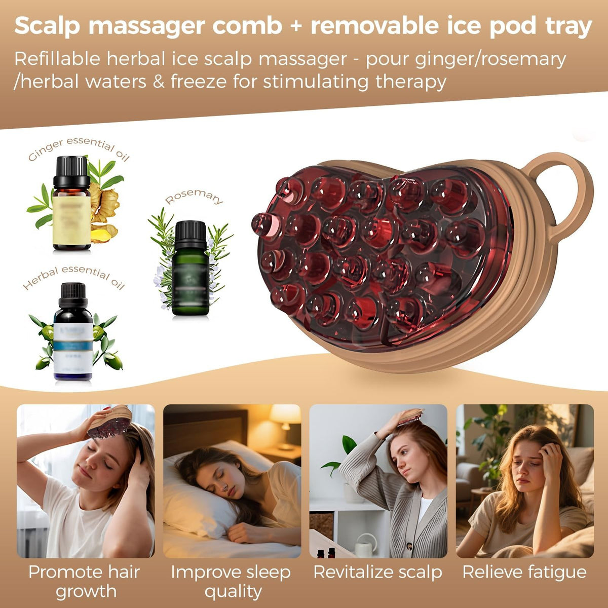 Reusable Cooling Scalp Massage Brush with Ice Compartment