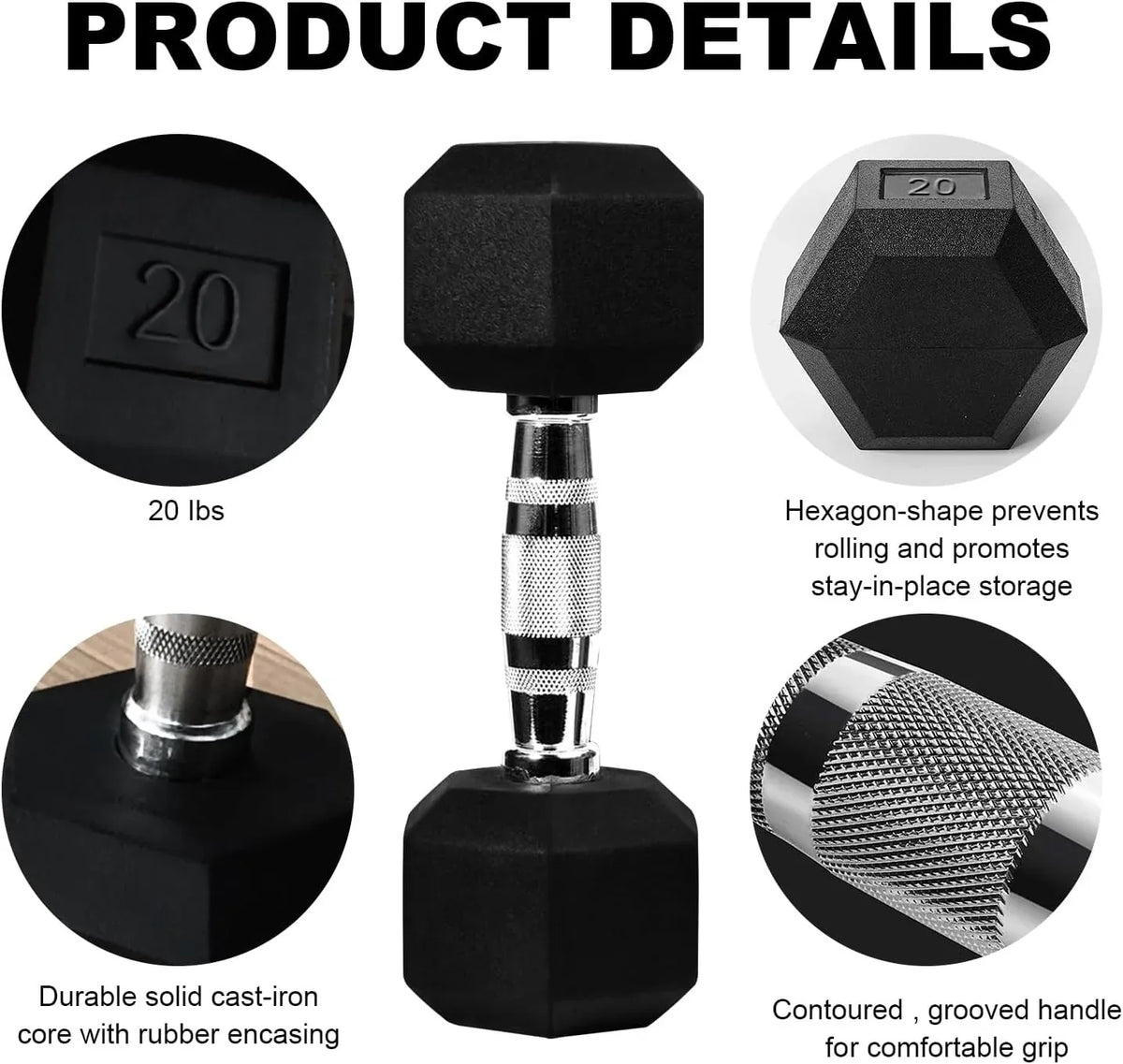 20lb to 45lb Rubber Coated Hex Dumbbells (sold in pairs) — Pair of 35LB / ~16kg