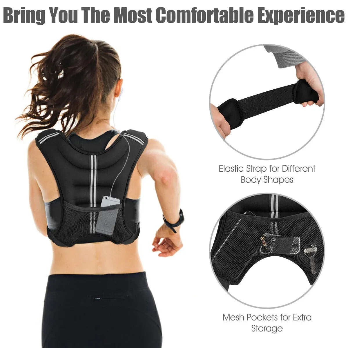 Weighted Vest With Mesh Pocket & Adjustable Buckle — 10kg / Black