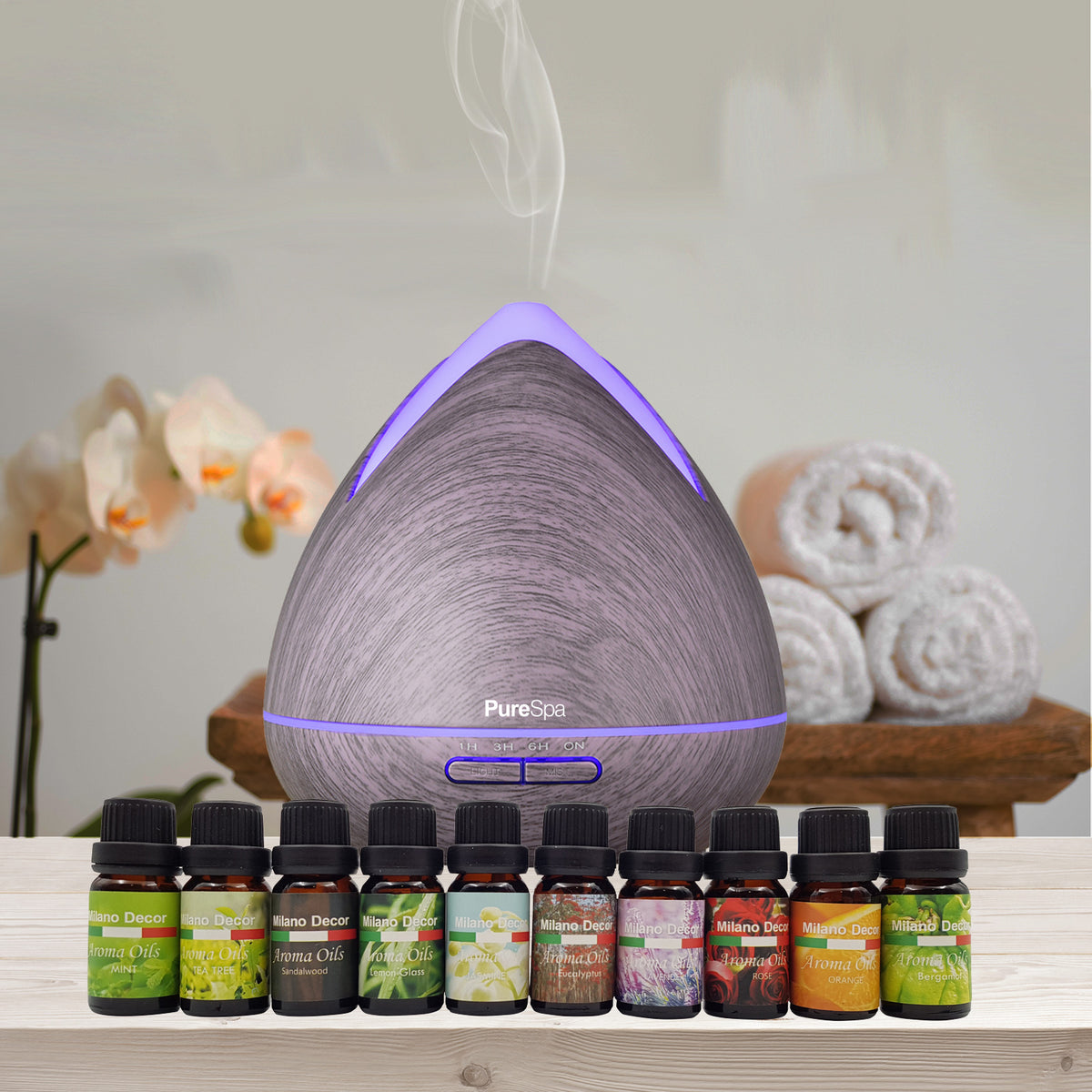 Purespa Diffuser Set With 10 Pack Diffuser Oils Humidifier Aromatherapy - Violet — product image 2
