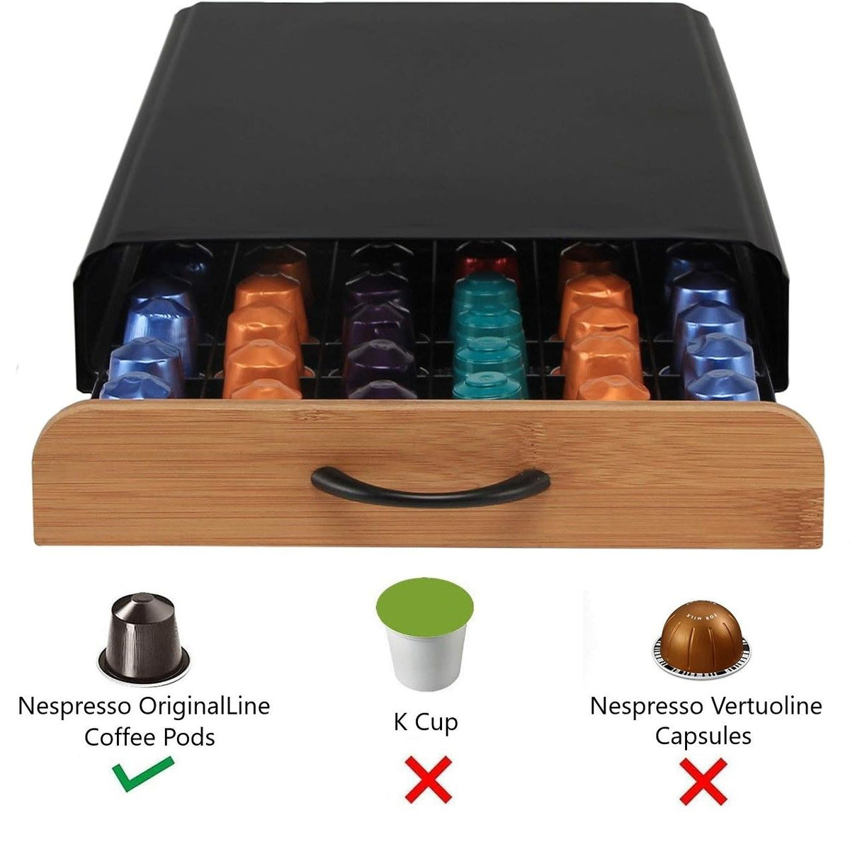 CARLA HOME 60-Pod Bamboo Coffee Capsule Storage Drawer – Natural