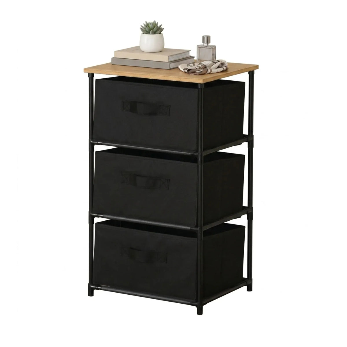 CARLA HOME 3-Drawer Fabric Storage Dresser – Black