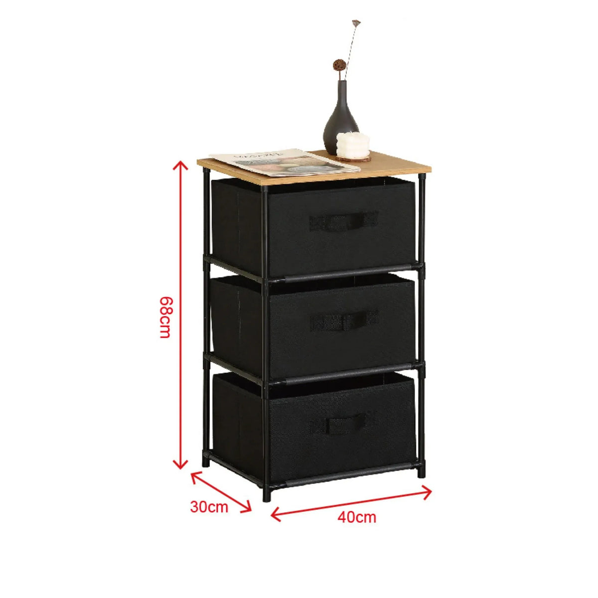 CARLA HOME 3-Drawer Fabric Storage Dresser – Black
