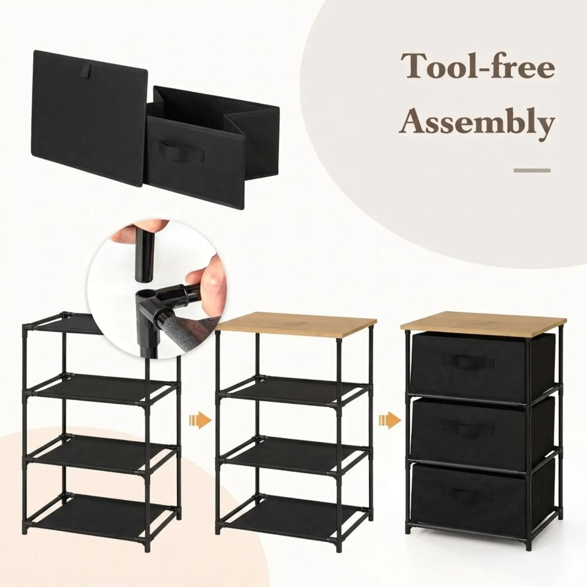 CARLA HOME 3-Drawer Fabric Storage Dresser – Black