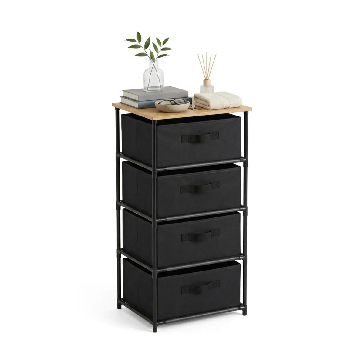 CARLA HOME 4-Drawer Fabric Storage Dresser – Black