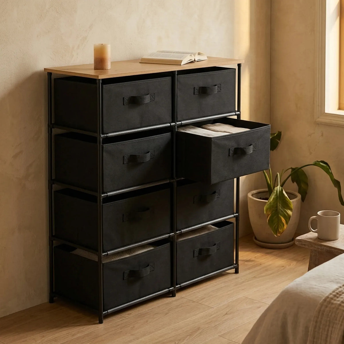 CARLA HOME 8-Drawer Fabric Storage Dresser – Black