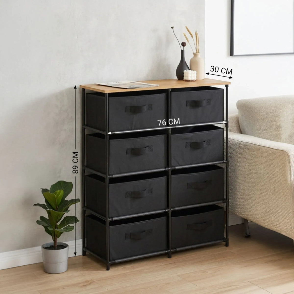 CARLA HOME 8-Drawer Fabric Storage Dresser – Black