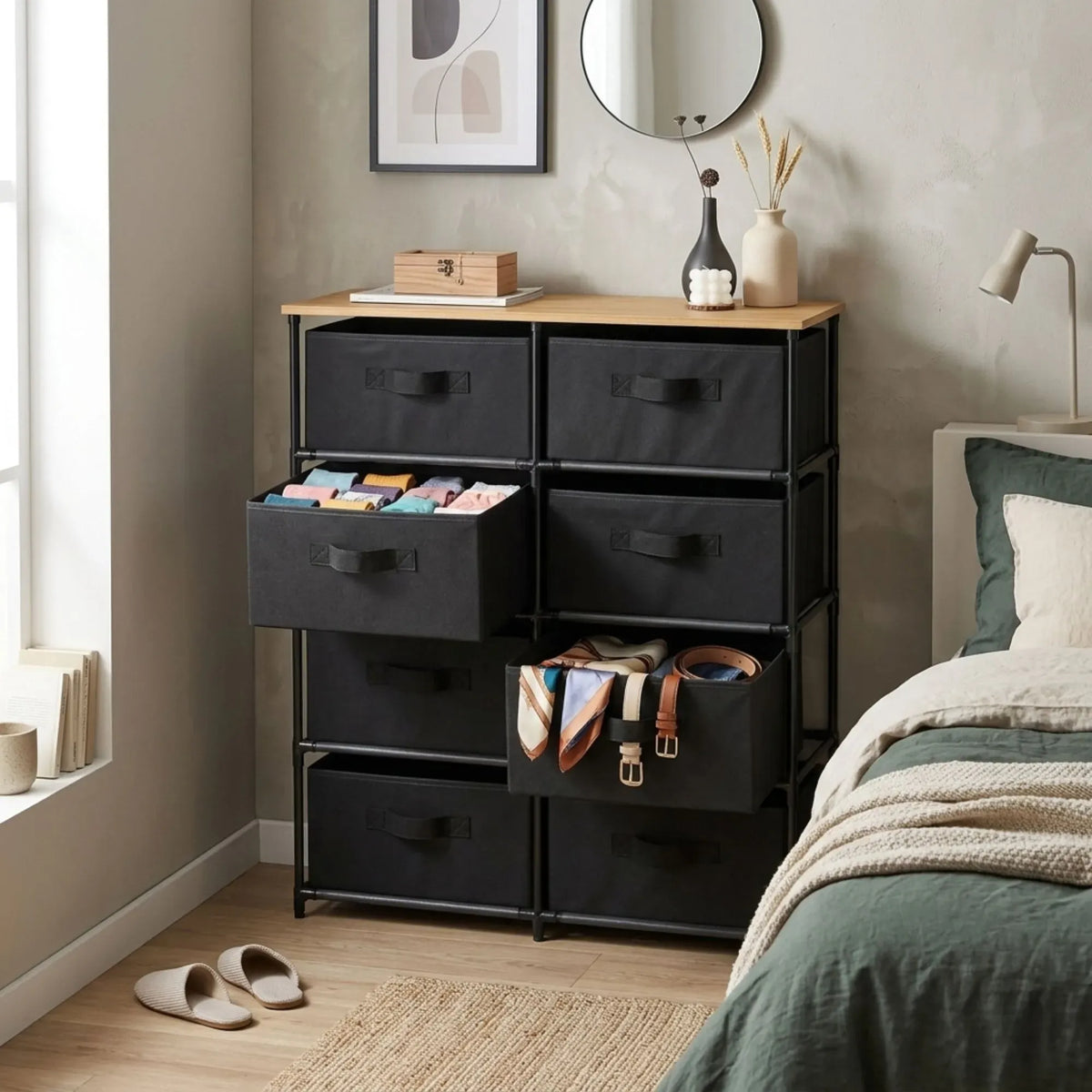 CARLA HOME 8-Drawer Fabric Storage Dresser – Black