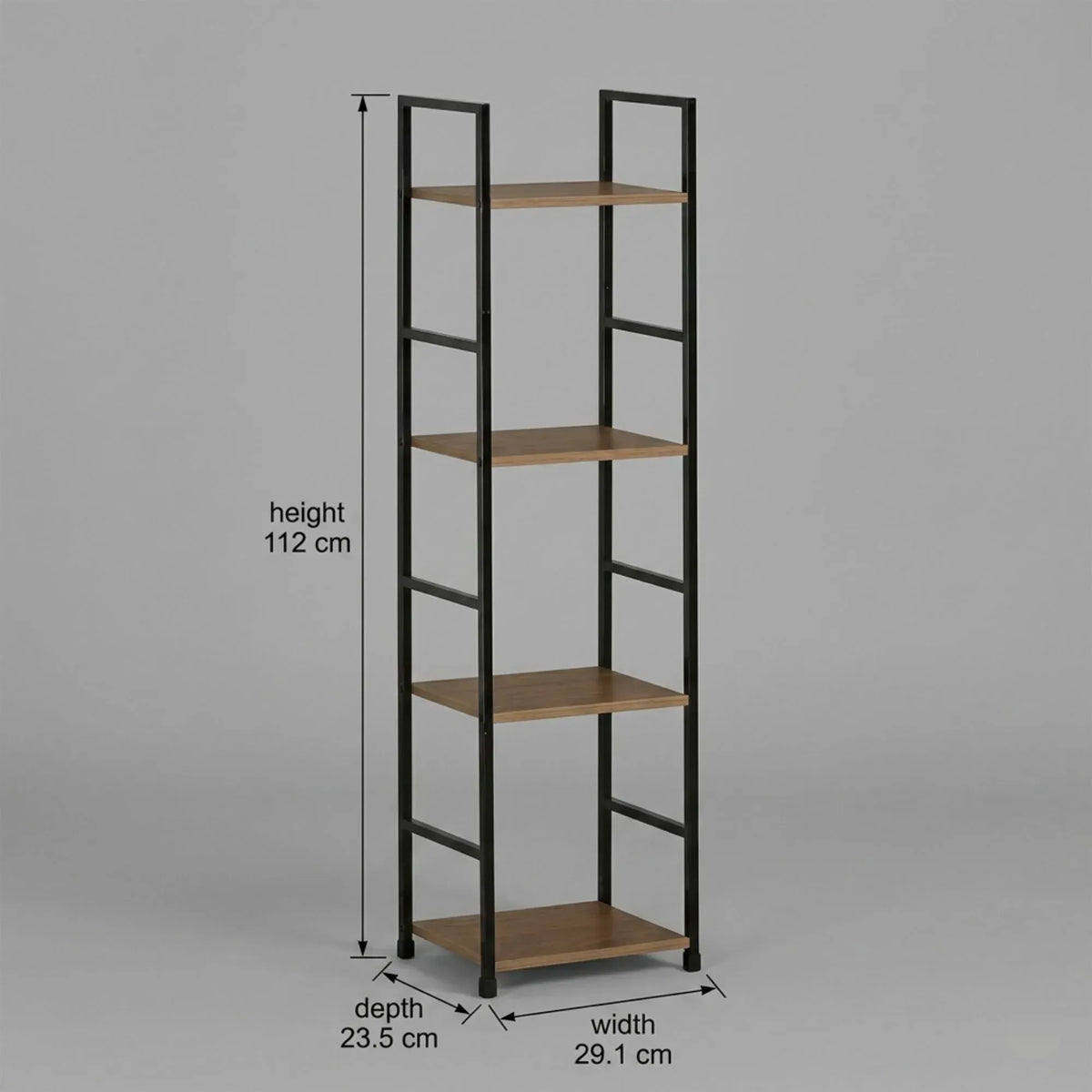 CARLA HOME 4-Tier Slim Ladder Bookshelf – 29.1 × 23.5 × 112cm, Rustic Brown