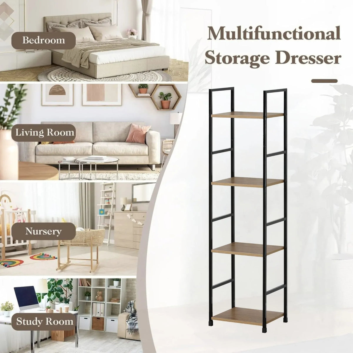 CARLA HOME 4-Tier Slim Ladder Bookshelf – 29.1 × 23.5 × 112cm, Rustic Brown