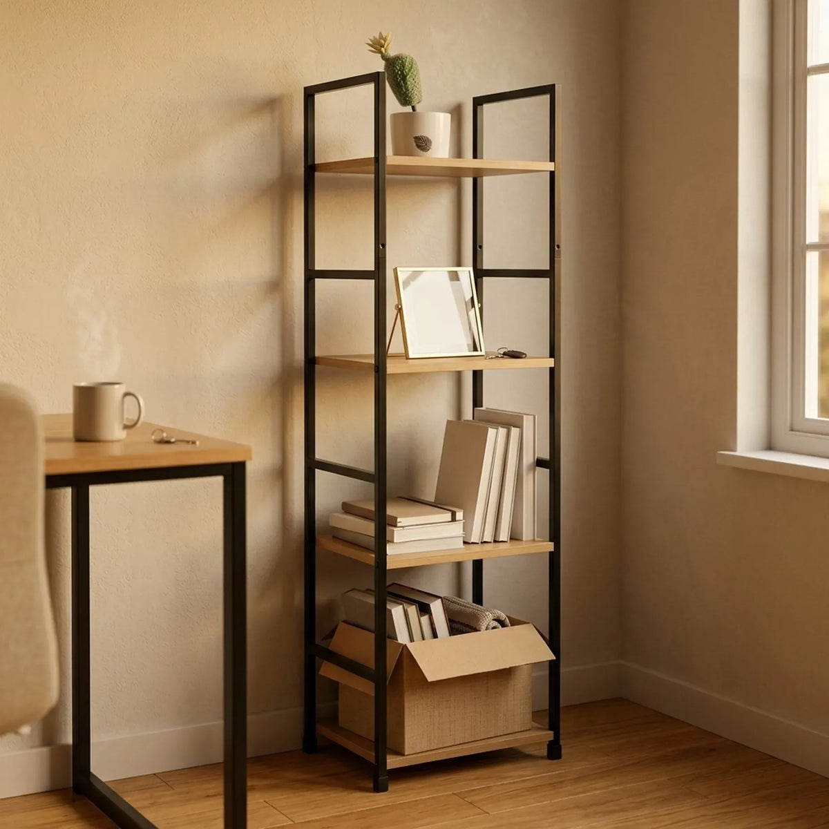 CARLA HOME 4-Tier Slim Ladder Bookshelf – 29.1 × 23.5 × 112cm, Rustic Brown