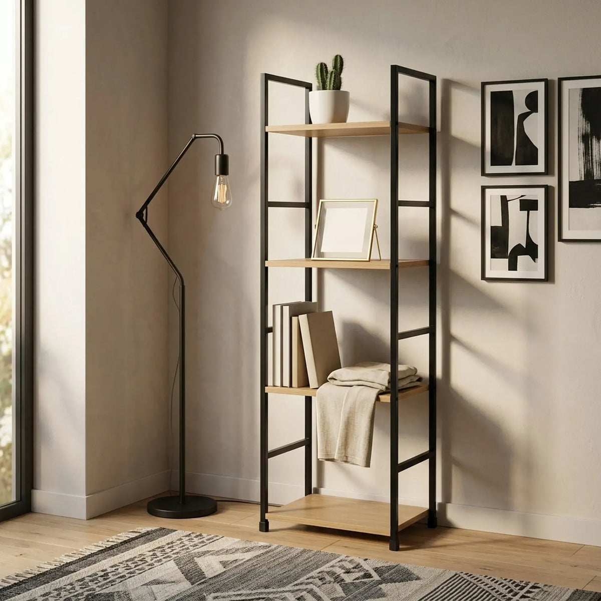 CARLA HOME 4-Tier Slim Ladder Bookshelf – 29.1 × 23.5 × 112cm, Rustic Brown