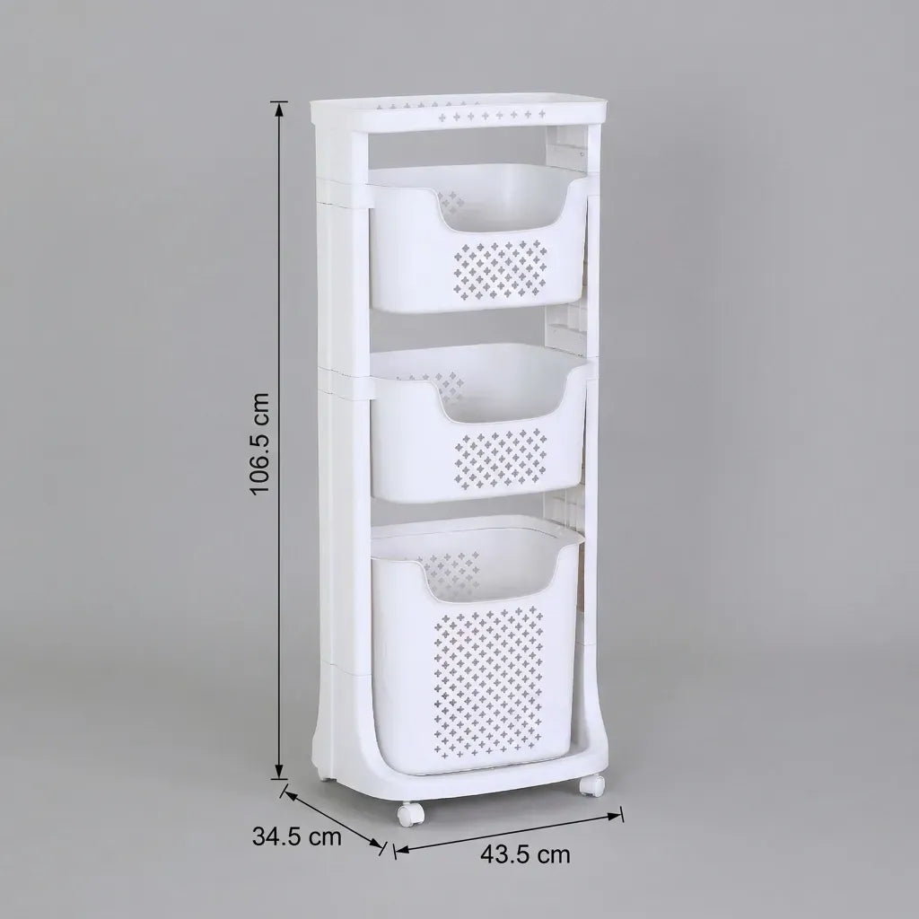CARLA HOME 3 Tier Rolling Laundry Basket - White with Wheels - Basic - Plastic - 3 - tier Rolling Laundry