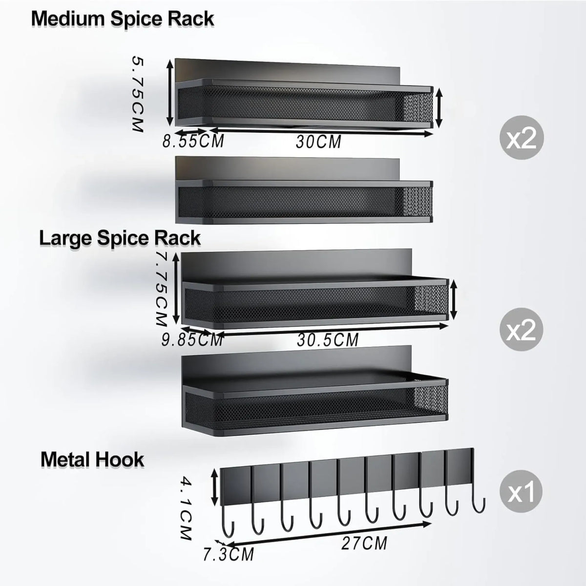CARLA HOME 5 Pack Magnetic Spice Rack for Fridge Kitchen with Hook Bar — product image 4
