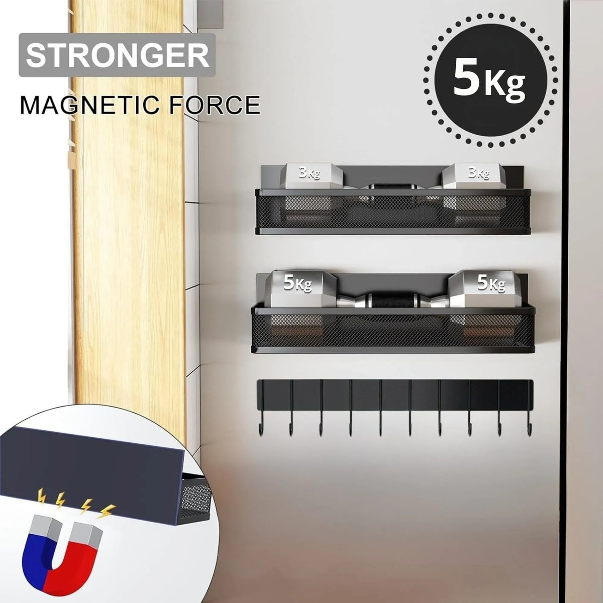 CARLA HOME 5 Pack Magnetic Spice Rack for Fridge Kitchen with Hook Bar — product image 6