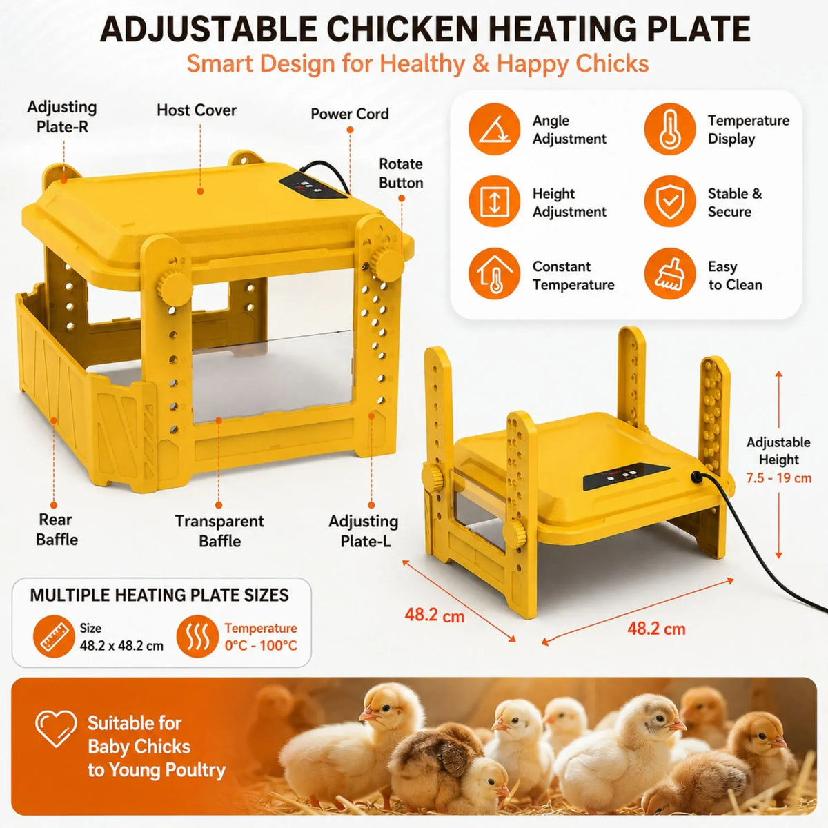 CARLA HOME Adjustable Chick Brooder Heating Plate - Yellow