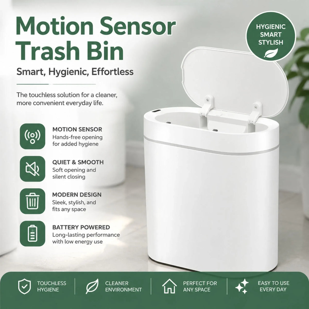 Carla Home White 7L Touchless Motion-Sensor Rubbish Bin — product image 3 of 10