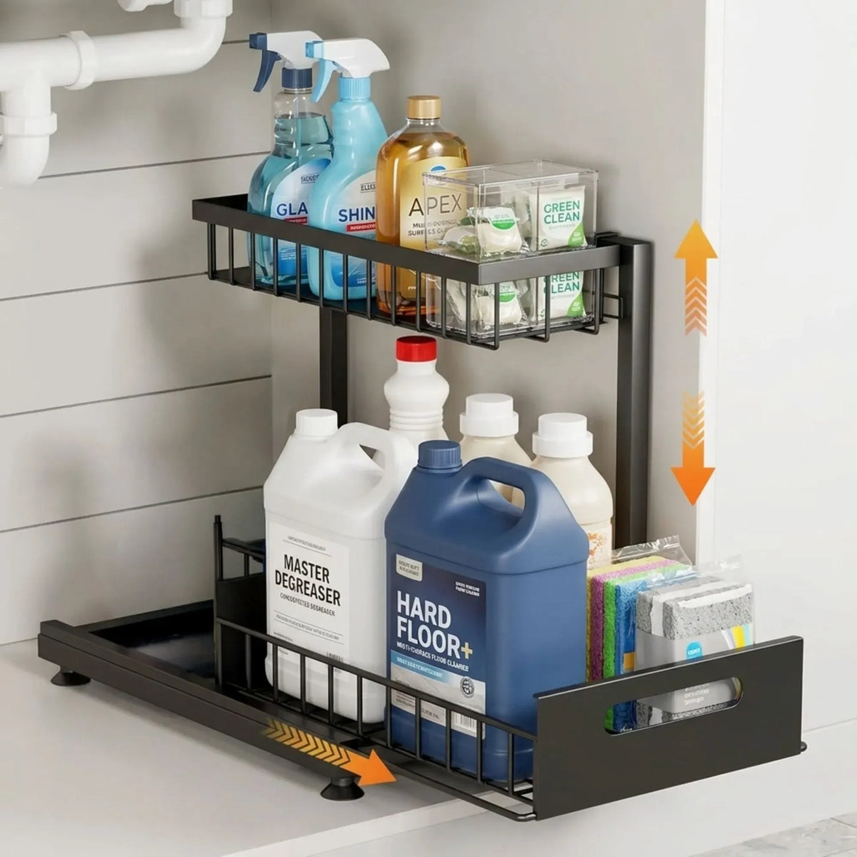 CARLA HOME Adjustable 2-Tier Sliding Under-Sink Organiser – Black — product image 1 of 9