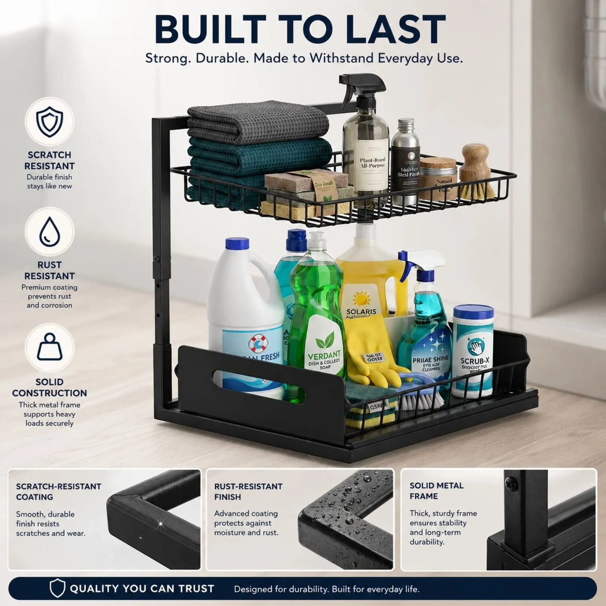 CARLA HOME Adjustable 2-Tier Sliding Under-Sink Organiser – Black — product image 4 of 9