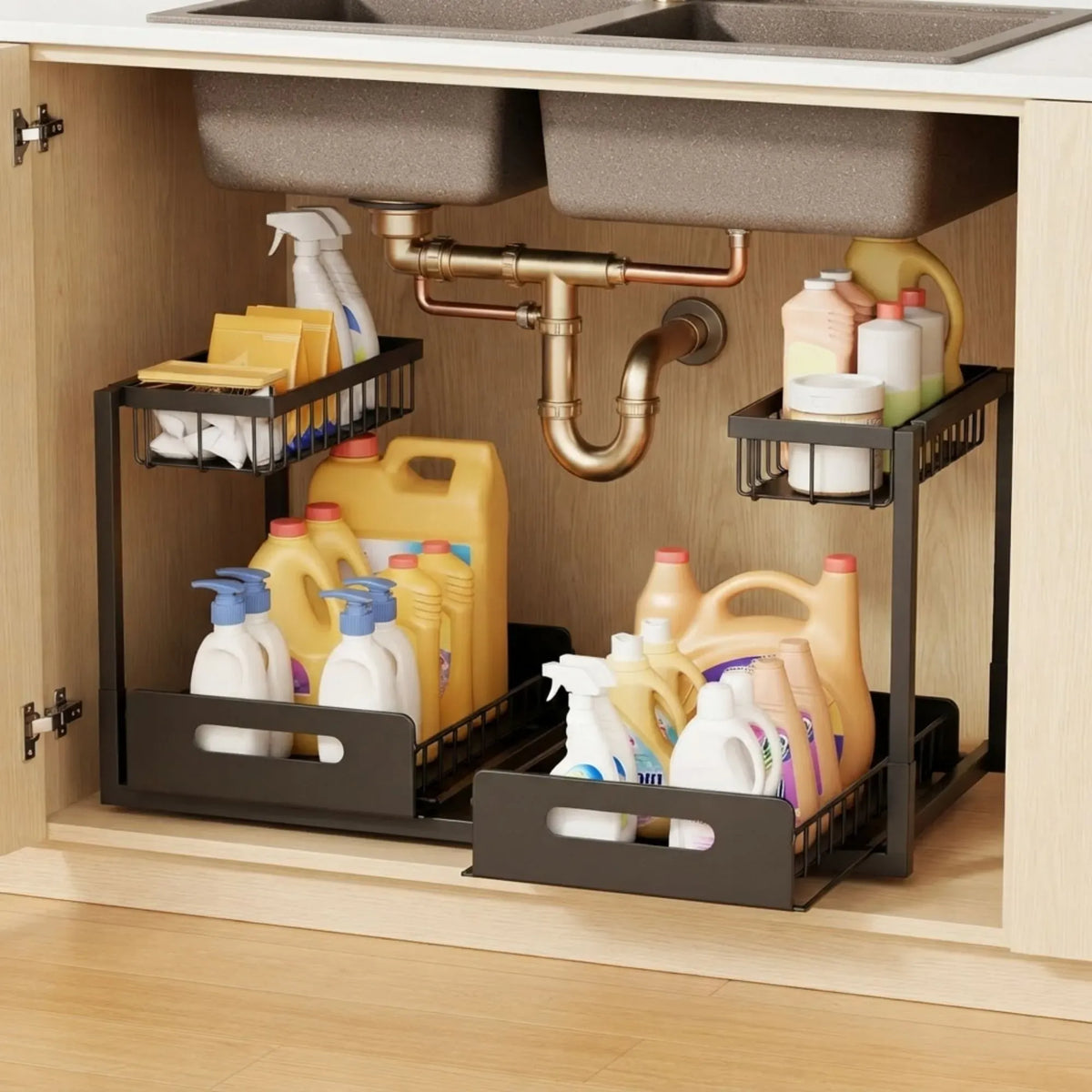 Carla Home Adjustable Under-Sink Organisers with Sliding Drawers – Black, 2-Pack — product image 1 of 10