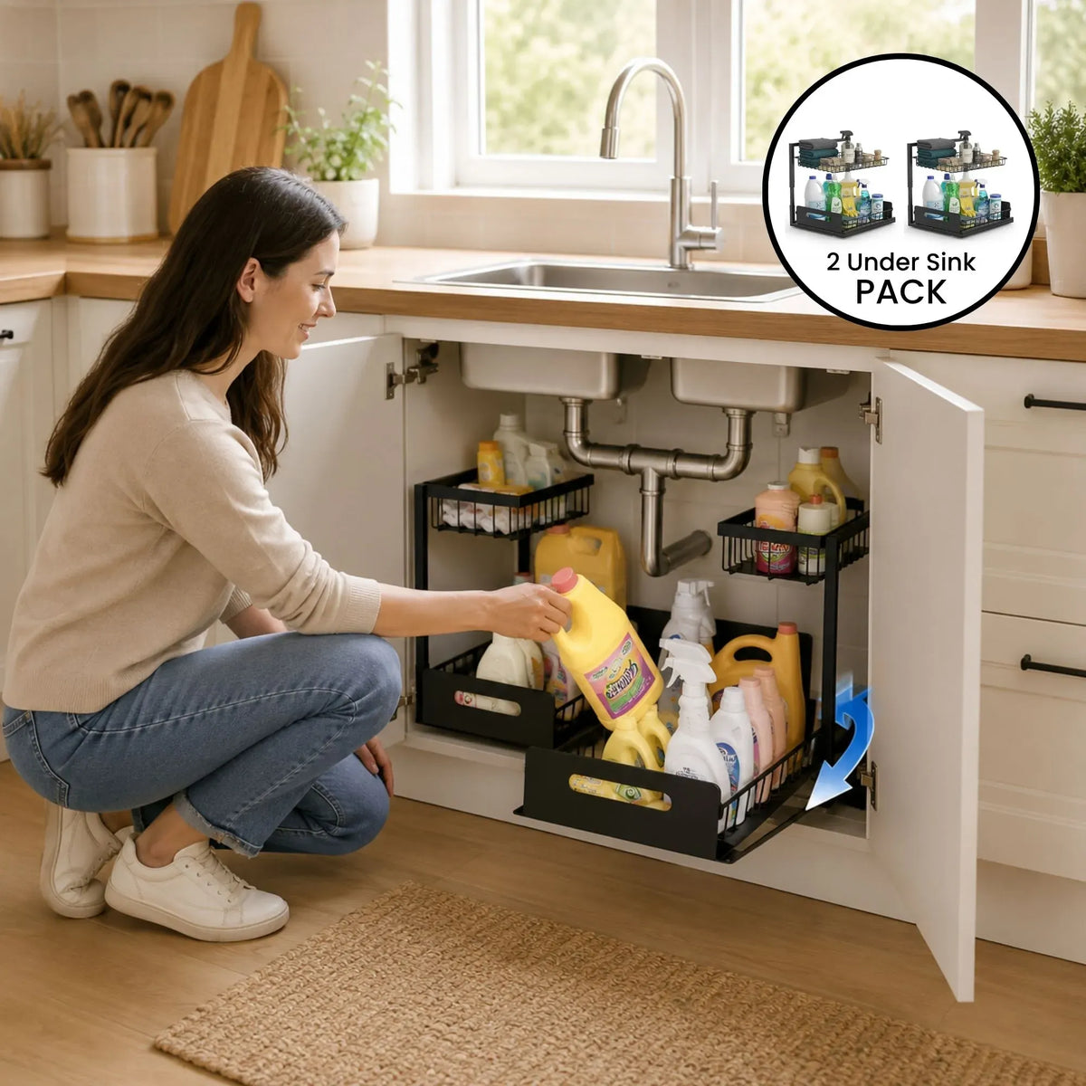 Carla Home Adjustable Under-Sink Organisers with Sliding Drawers – Black, 2-Pack — product image 4 of 10