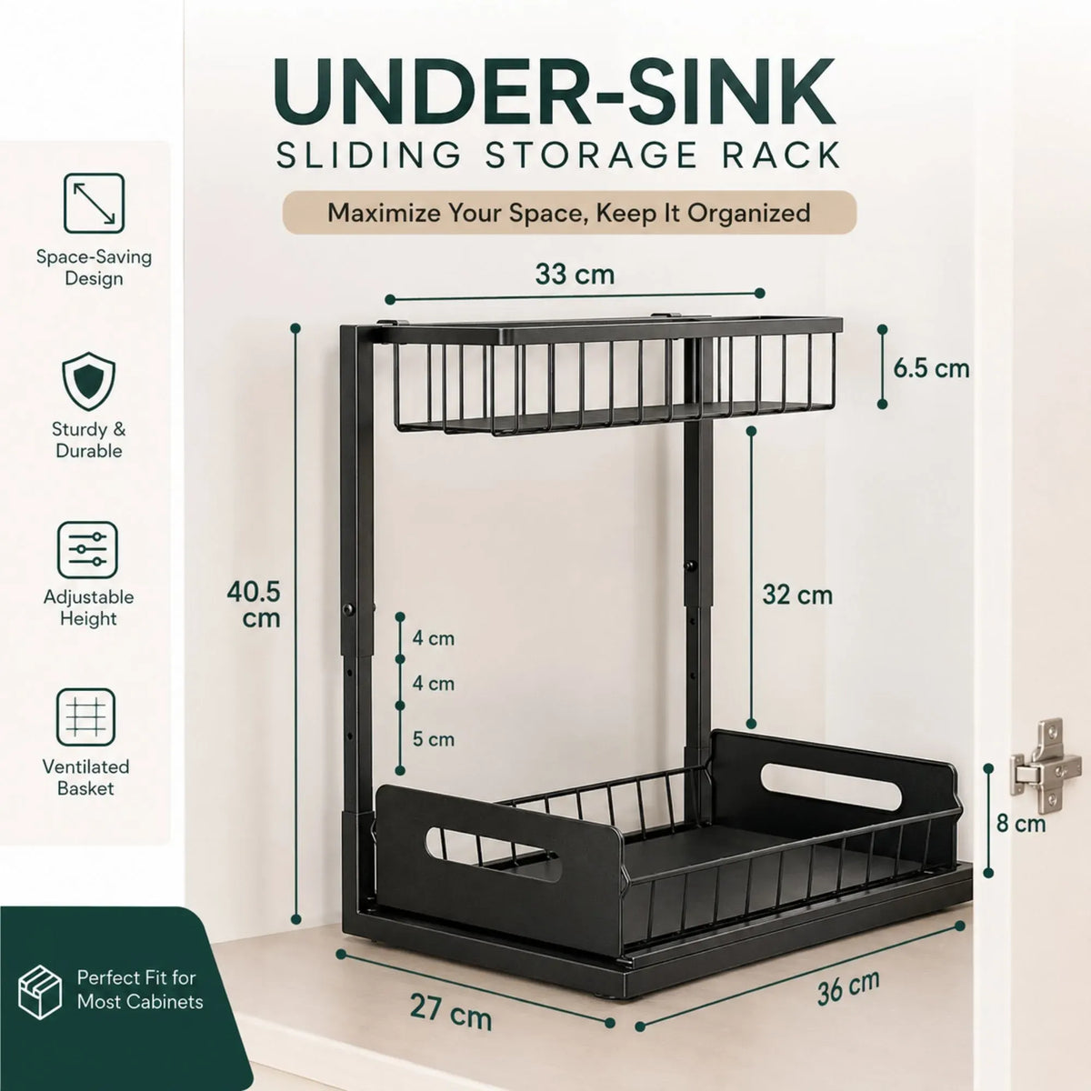 Carla Home Adjustable Under-Sink Organisers with Sliding Drawers – Black, 2-Pack — product image 5 of 10