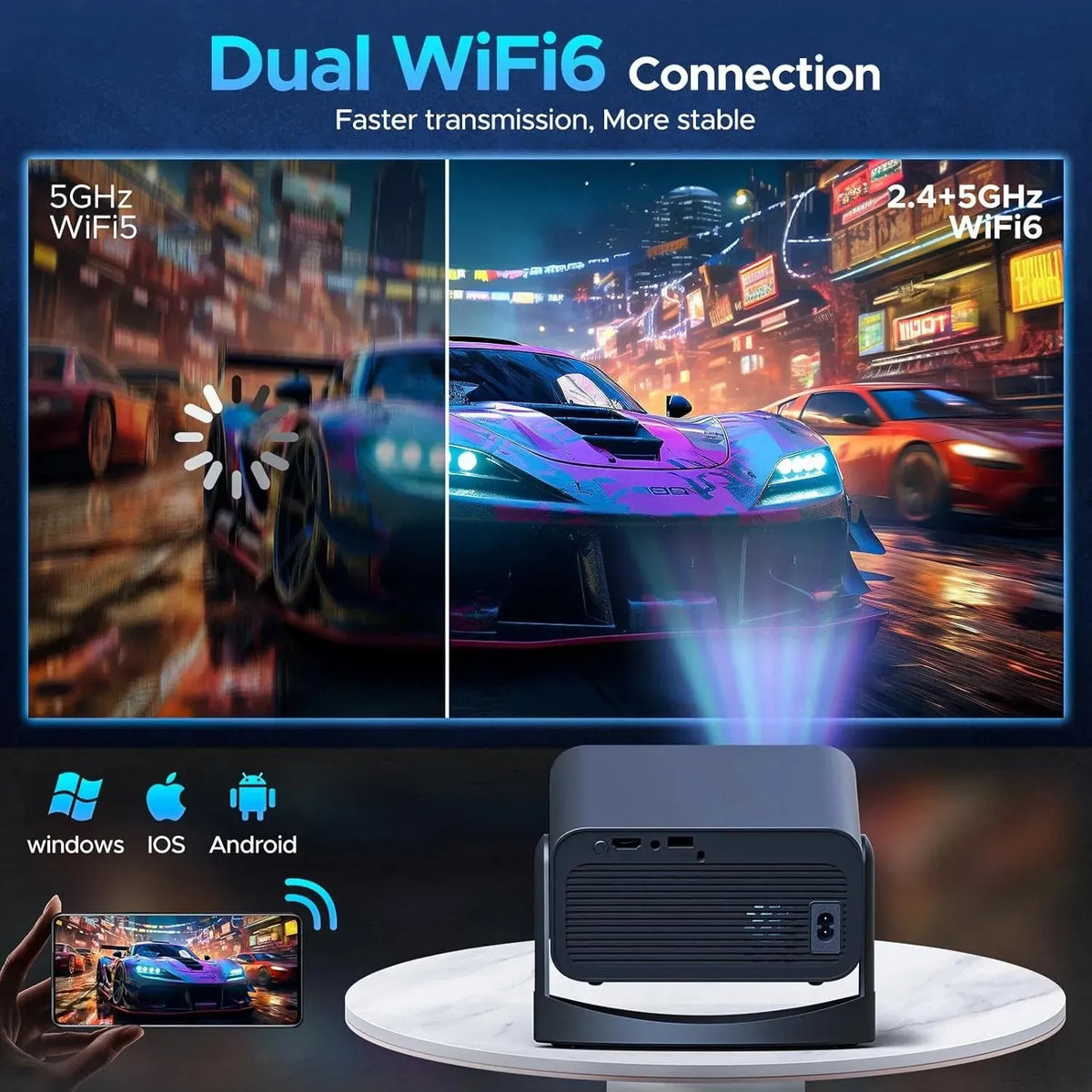 5G 4K Mini Projector Black with WiFi 6, Bluetooth, HDMI, USB, Android 11, 720P Resolution — product image 3