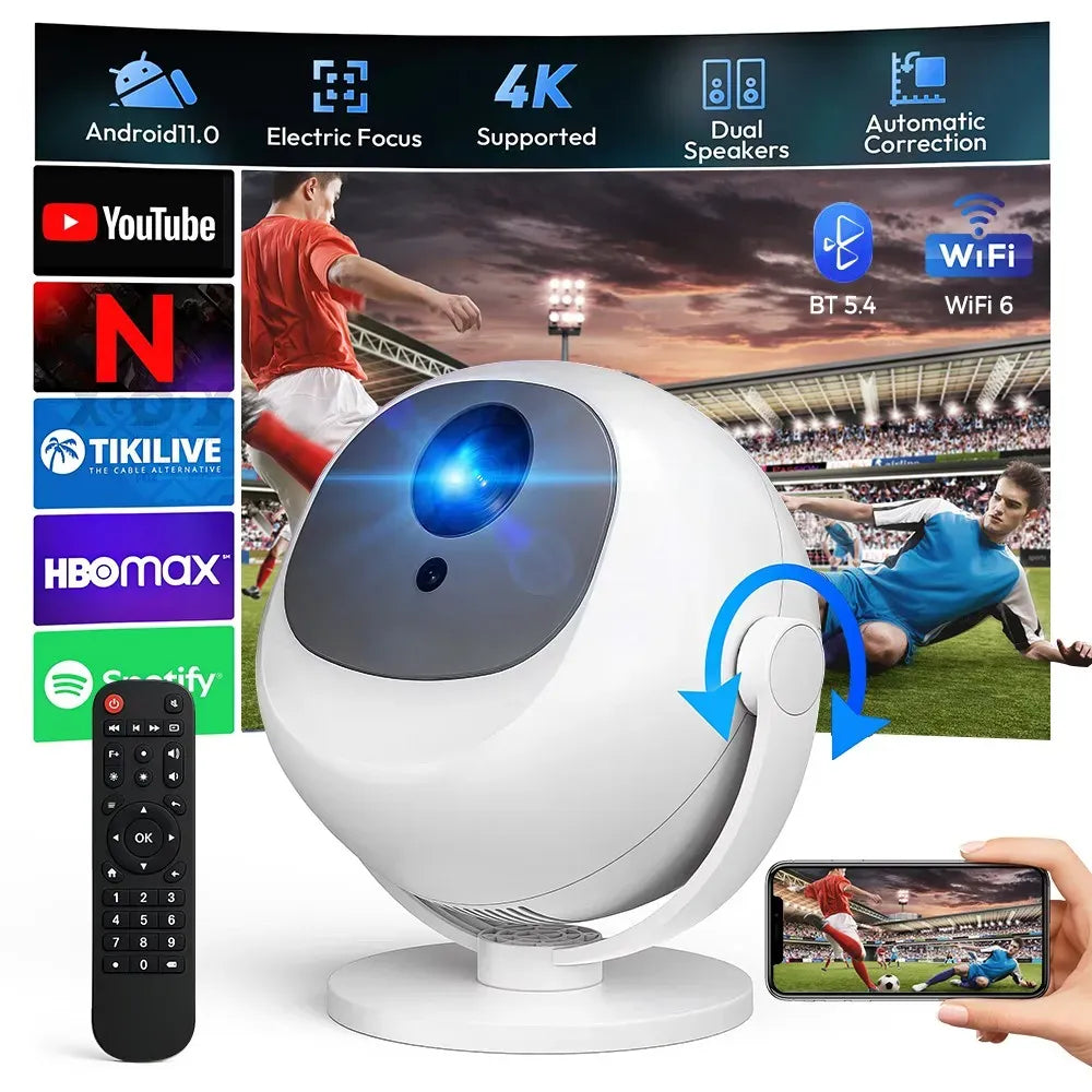 White 5G 4K Smart LED Projector in Black with Bluetooth and WiFi for Home Theater — product image 5