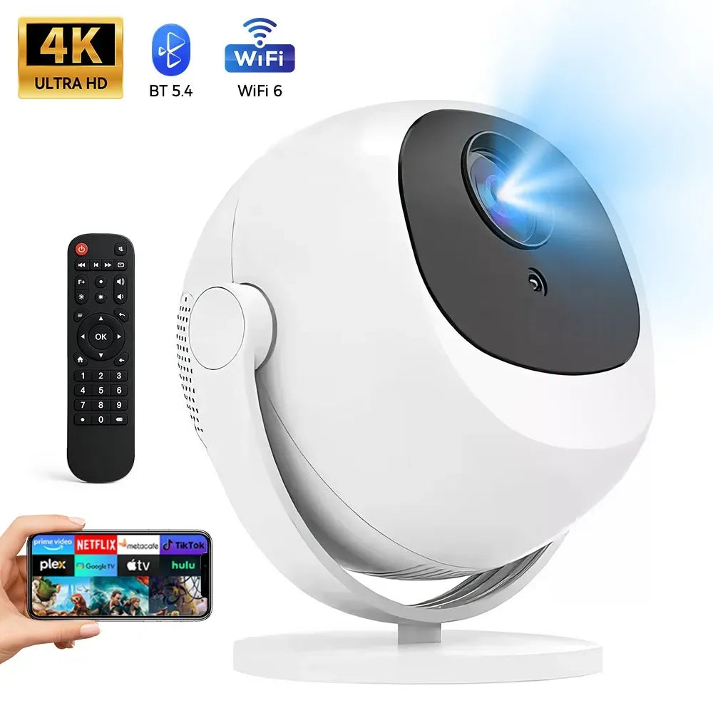 White 5G 4K Smart LED Projector in Black with Bluetooth and WiFi for Home Theater — product image 8