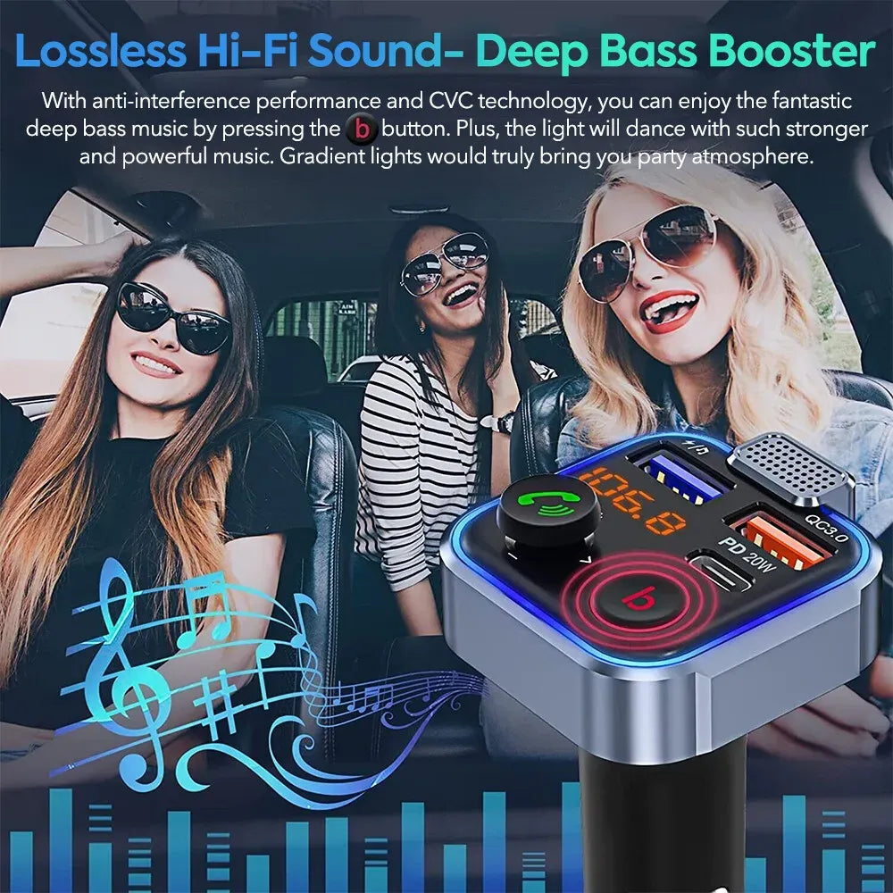 Bluetooth 5.0 FM Transmitter Car Adapter with PD 20W Fast Charger and Dual USB Ports in Black — product photo 5
