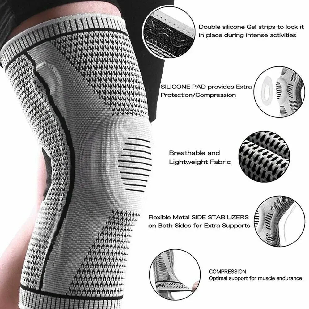 Breathable Knee Support Compression Sleeve – Grey, XL
