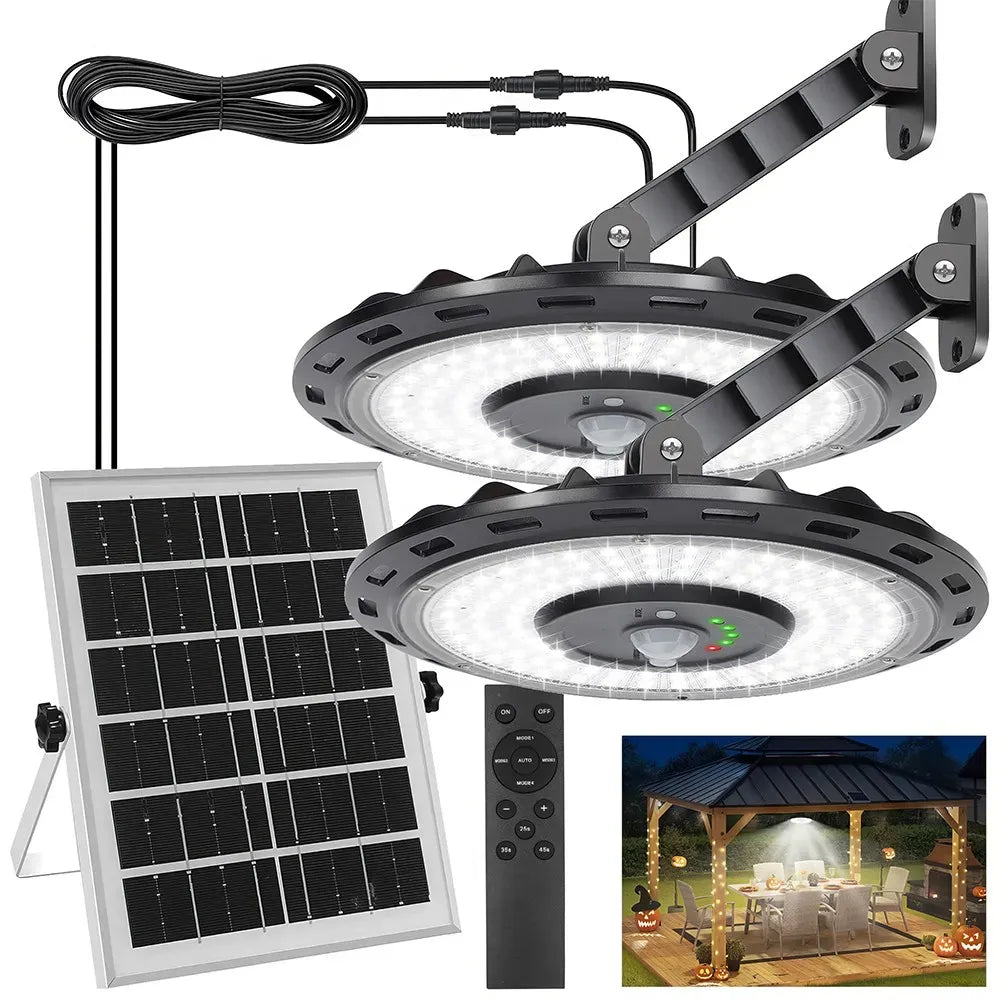 Solar Motion-Sensor Dual-Head Outdoor LED Light – Two Solar Panels, Black — product image 1 of 10