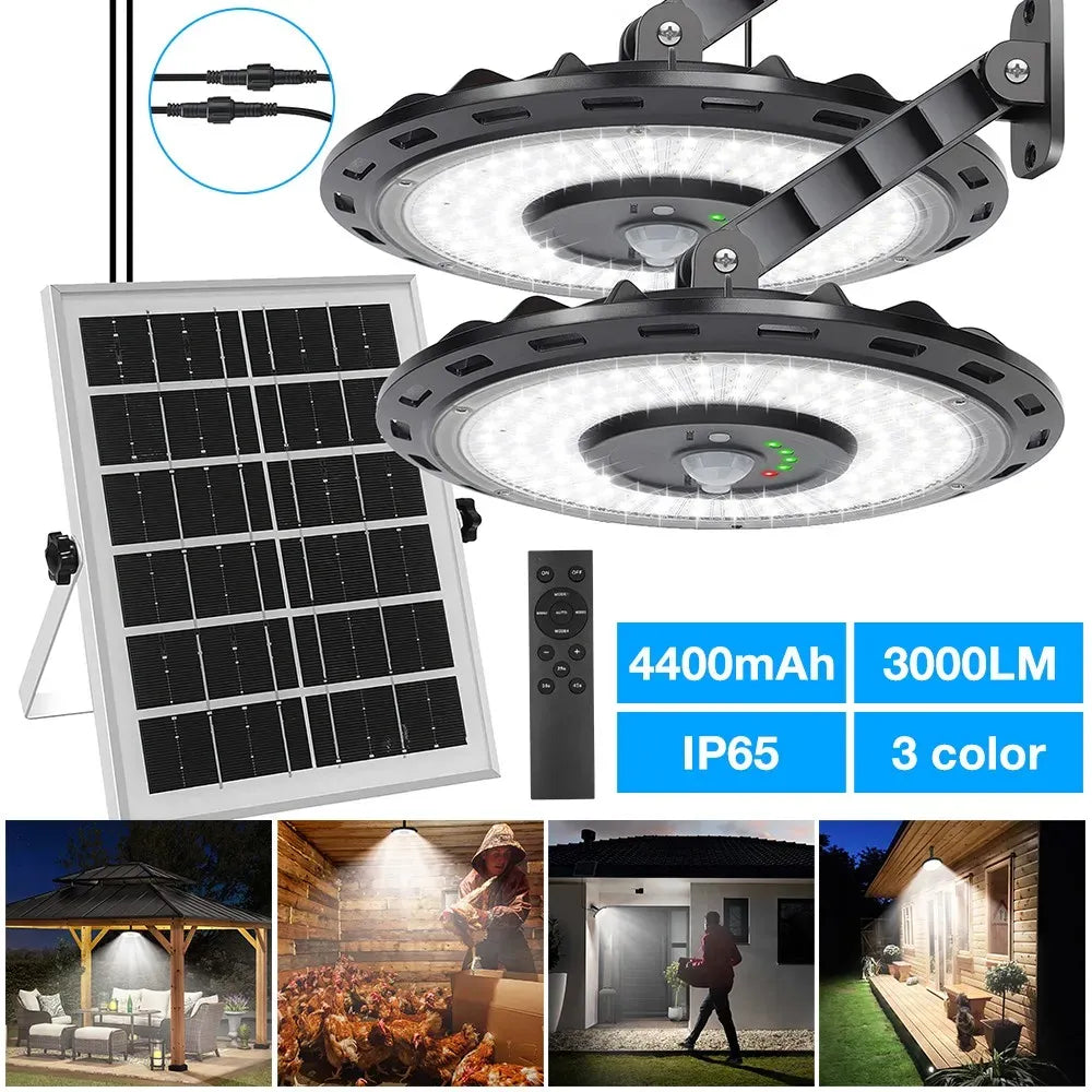 Solar Motion-Sensor Dual-Head Outdoor LED Light – Two Solar Panels, Black — product image 10 of 10