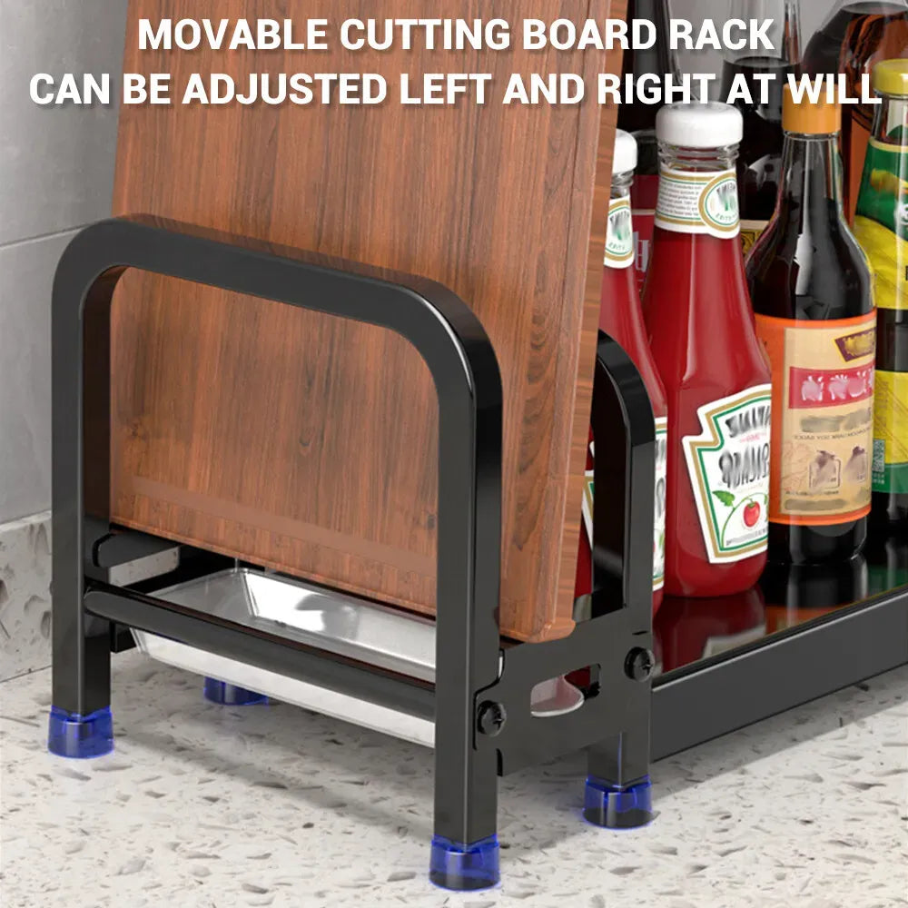 Three-Tier Black Stainless Steel Adjustable Spice Rack Organiser